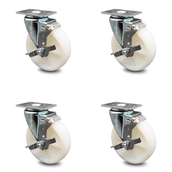 Service Caster 5 Inch Nylon Wheel Swivel Top Plate Caster Set with Brake SCC-20S514-NYS-TLB-4 - main